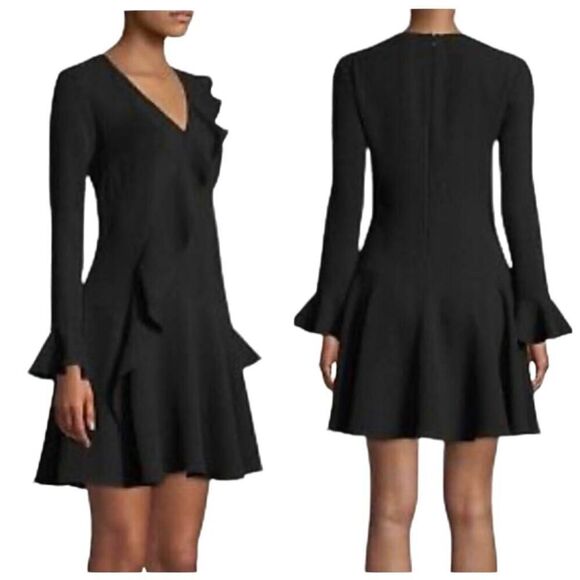 Shoshanna Windham Asymmetric Ruffle Black Shift Dress Size 4 - Picture 2 of 12